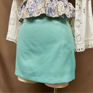 Teal satin mini skirt